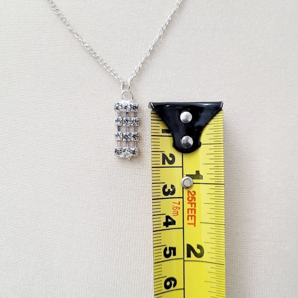 2/$20 Brand New Silver Tone Rectangular Rhinestone Necklace - Picture 8 of 8